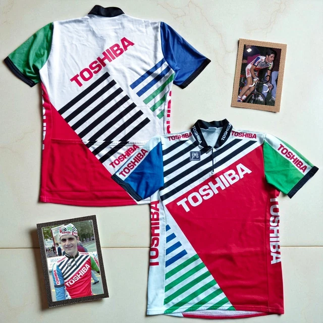 Maillot Cycliste Vintage Santini – Tour Toshiba 1990 – XXXL – Occasion – Bleu, Blanc, Rouge