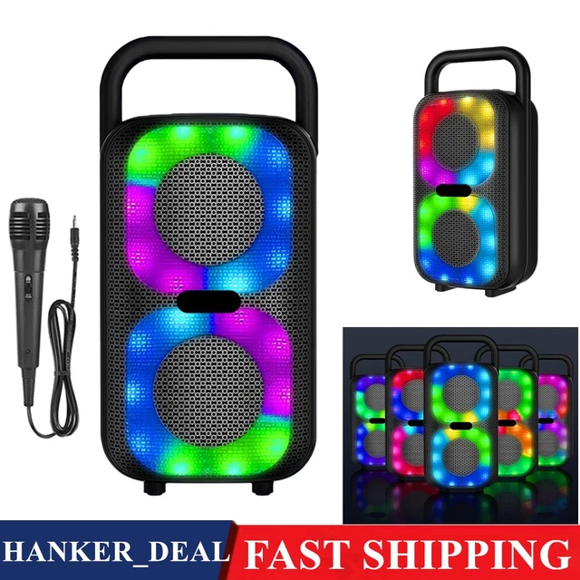 PORTABLE WIRELESS BLUETOOTH Speaker With Microphone Subwoofer Karaoke ...