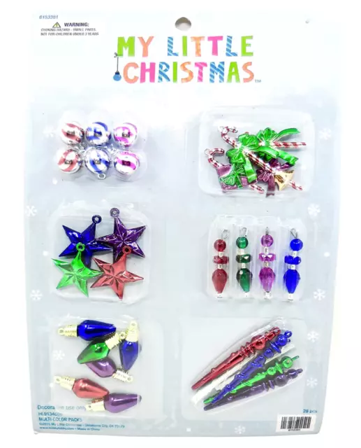Christmas Mini Ornament Set,28 Pieces,Plastic,Variety of Stars,Bulbs,Bells,Drops