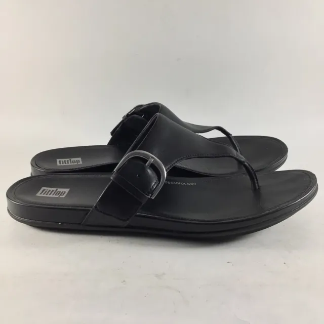 Fitflop Gracie womens sandals leather buckle flip flops black size 10 DE6-090