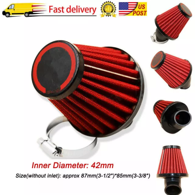 42mm Red Universal Air Filter 45° Angled For Motorcycle ATV Dirt Bike 150-250cc