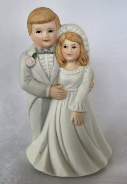 Vintage Lefton Porcelain Bride & Groom Figurine Cake Topper With Tag 4.25"