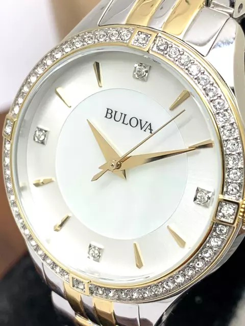 Bulova Women's Watch 98L273 Quartz Mother of Pearl Dial Two Tone Crystal Accent
