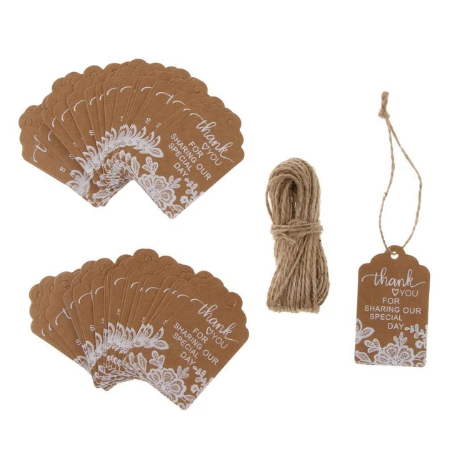 50pcs Vintage Kraft Paper Lace Flower Thank You Tags Hanging Gift Tag Labels