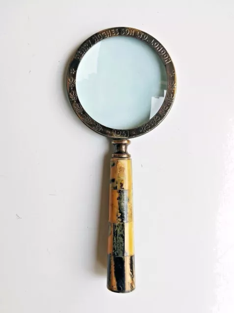 Antique Solid Brass Magnifying Glass With Ceramic Handle Collectible Home Decor