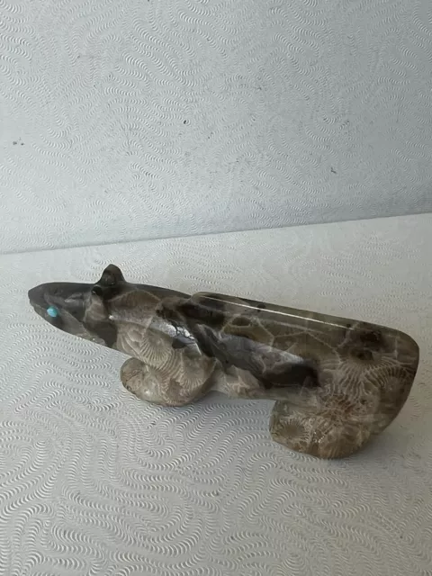 Zuni Mountain Lion Cat Fetish Zuni Reynold Lunasee Carving Turquoise F3696