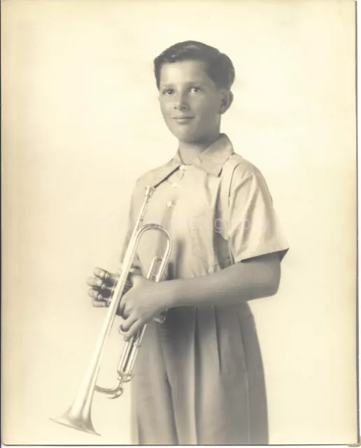 MID CENTURY BOY b+w 8x10 FOUND PHOTO Vintage HORN Free Shipping PORTRAIT 211 34E
