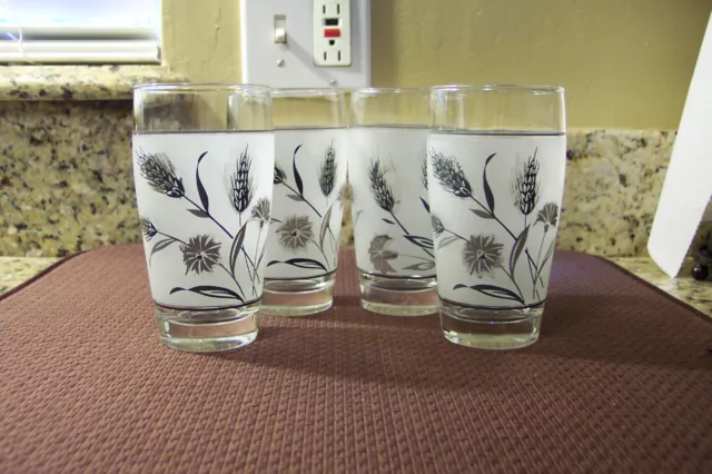 Vintage Libbey Silver Wheat Pattern Frosted TEA OR WATER Glasses, 4 3