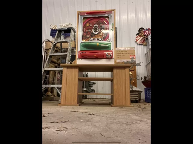 Pachinko Nishjin Slot Machine Pinball Made In Japan With Wood Stand Pachinko Nishjin Slot Machine Pinball Made In Japan With Wood Stand