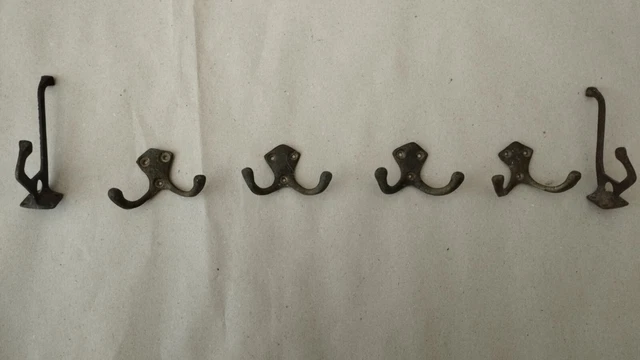 Vintage  Metal Brass  Hat Coat Rack  Robe Towel Hook Full Set Lot  of 6