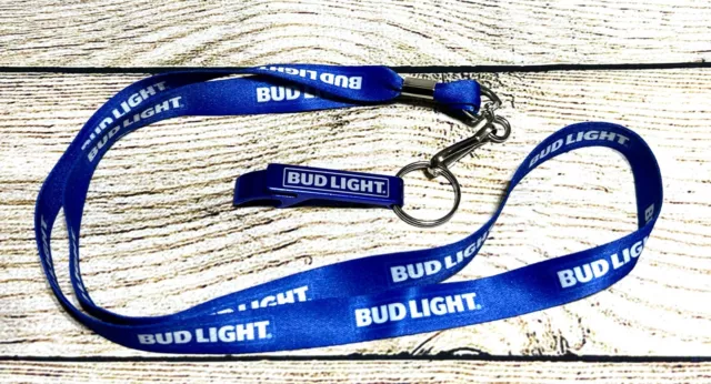Bud Light Beer ID Lanyard with Keychain Key Chain Aluminum Bottle Can Opener NEW