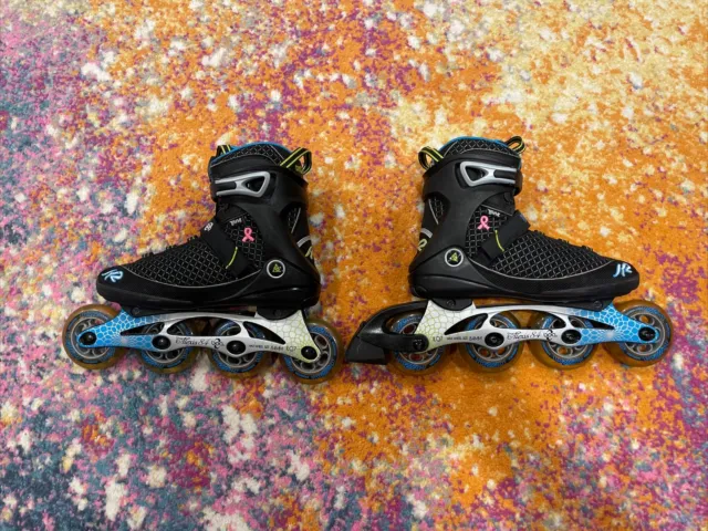 K2 Alexis 84 Boa Black Teal Womens Inline Skates - Size 8 -- Lightly Used