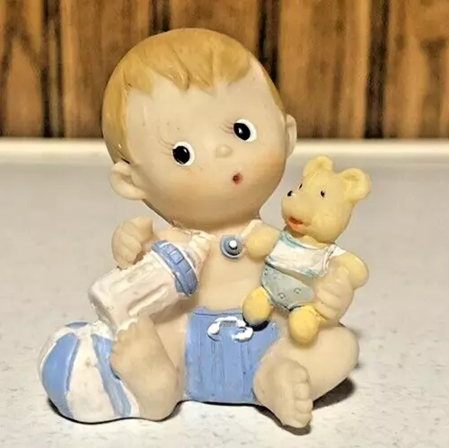 Vintage Child/Baby Porcelain Figurine Holding  Teddy Bear & Baby Bottle 2.5 Tall