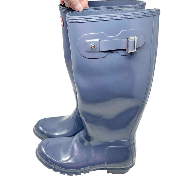 HUNTER WOMENS ORIGINAL Tall Refined Glossy Rubber Rain Boots Size 11 Adder Blue 85.03 PicClick