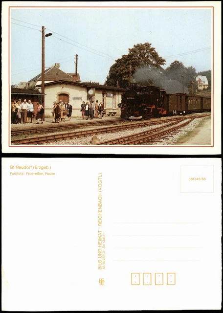 Eisenbahn Motiv-AK Dampflokomotive im Bf Neudorf (Erzgeb.) 1988