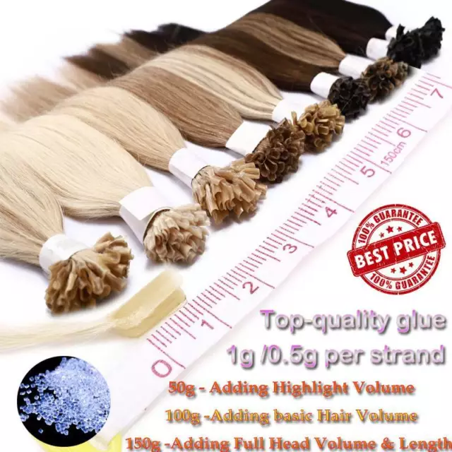 Extensiones de cabello humano 20" 100 % Remy para uñas preadhesionadas punta en U queratina 200 g 3