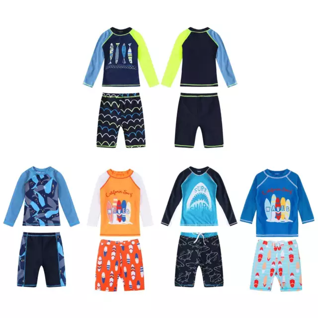 Kids Boys Sun Protection Swimsuit Outfit Rash Guard Wetsuit UPF 50+Bathing Suit