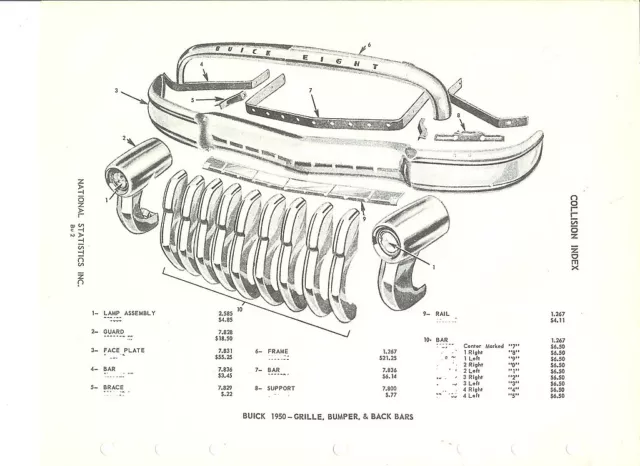 1950 Buick Grille and Front Bumper NOS Parts Guide