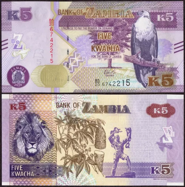 Zambia 5 Kwacha 2020 P57 UNC Banknote