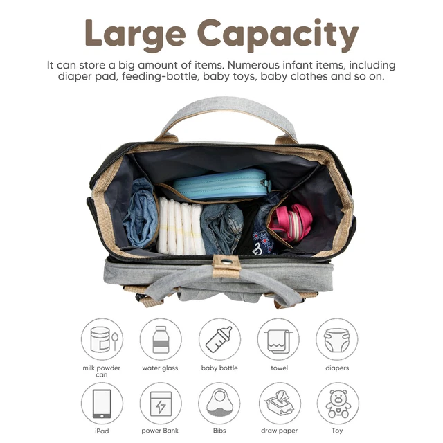 3 in 1 Baby Diaper Bag Backpack Foldable Travel Bag with Bassinet for Boy Girl 3