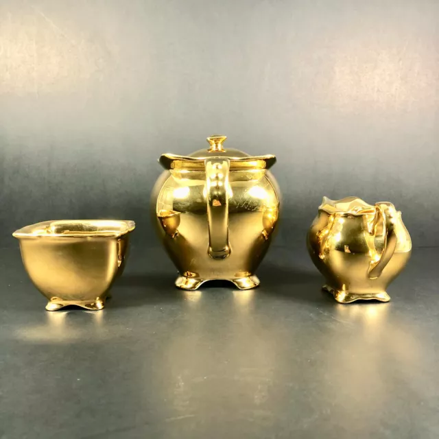 Vintage Royal Winton Grimwades Gold Lustre Teapot Creamer and Sugar Golden Age 2