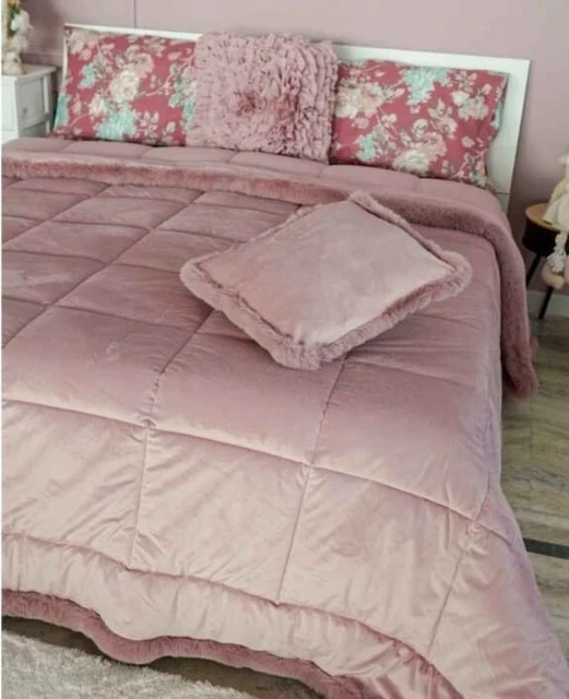 Trapunta Matrimoniale In Velluto Con Pelliccia Ai Bordi Vienna Preziosa Home