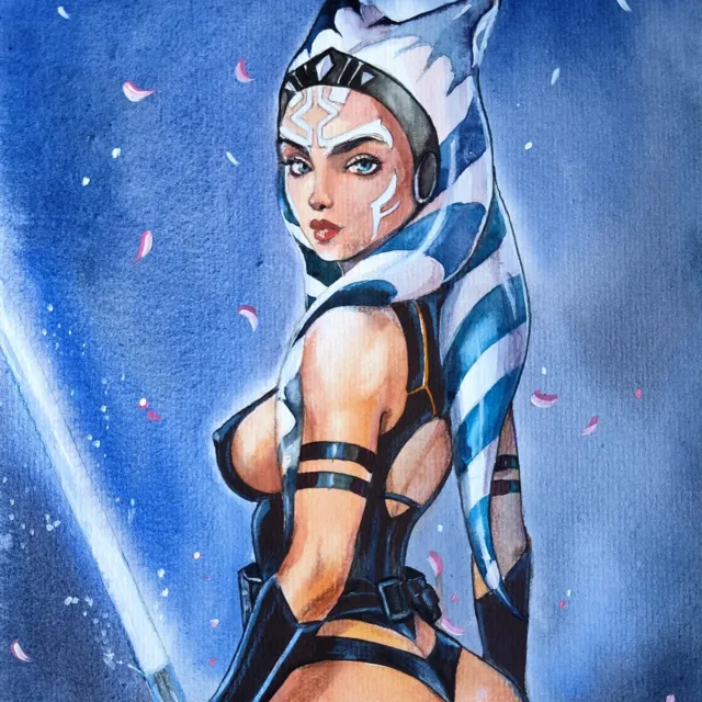 Sexy Star Wars Ahsoka Tano Original Comic Art Jedi Darth Vader Pinup 59 00 Picclick