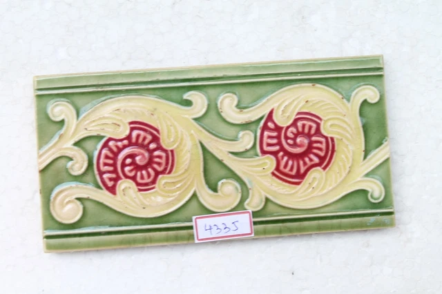 Japan Made Majolica Vintage Ceramic Porcelain Border Flower Design Tile Nh4335