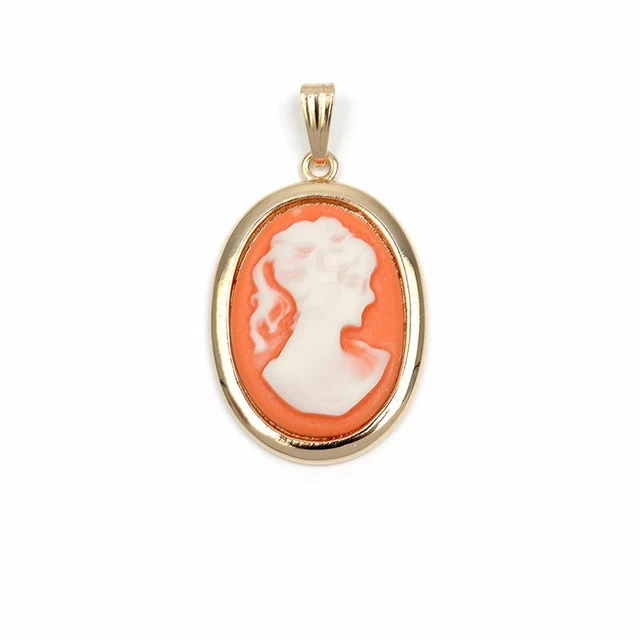 Pendentif Camée Fond Bleu Plaqué Or 750/000 – Sans Nickel, Pierre Cornaline, Marque Petugons