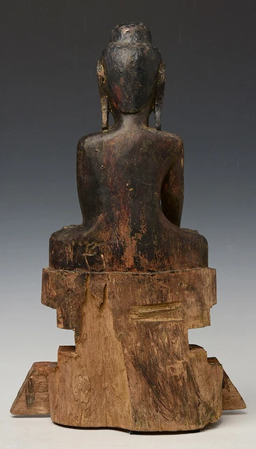 18th Century, Shan, Antique Burmese Wooden Seated Buddha 8