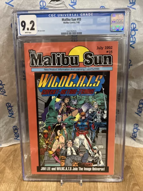 Malibu Sun #15 CGC 9.2 White Pages Jim Lee 1st Appearance Wildcats Preview Cover