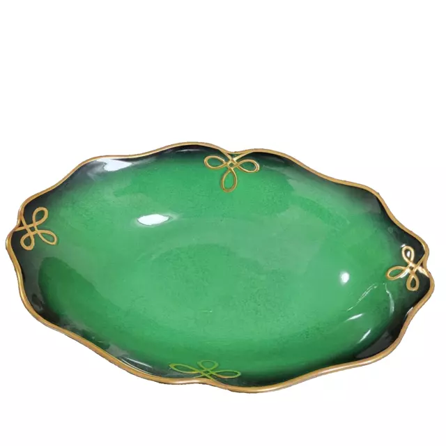 Carlton Ware Bert Royale Green with Gold Trim - Oval Serving Bowl Scallop Edge