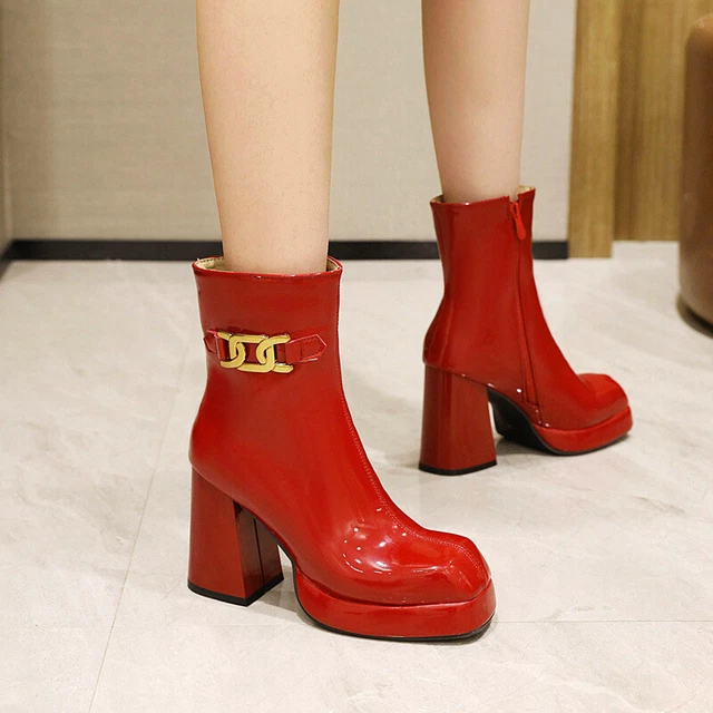 Bottes Chaussures Bottes Femme Bottines Rouge 10.5 CM Cuir Synthetique 30840