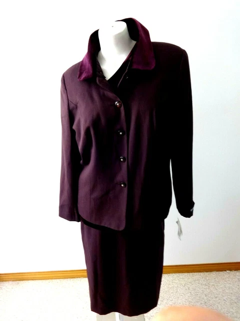 Nwt Koret Donna Bellissimo 3 Pezzi Gonna Abito Viola Abito Misto Lana Misura 16
