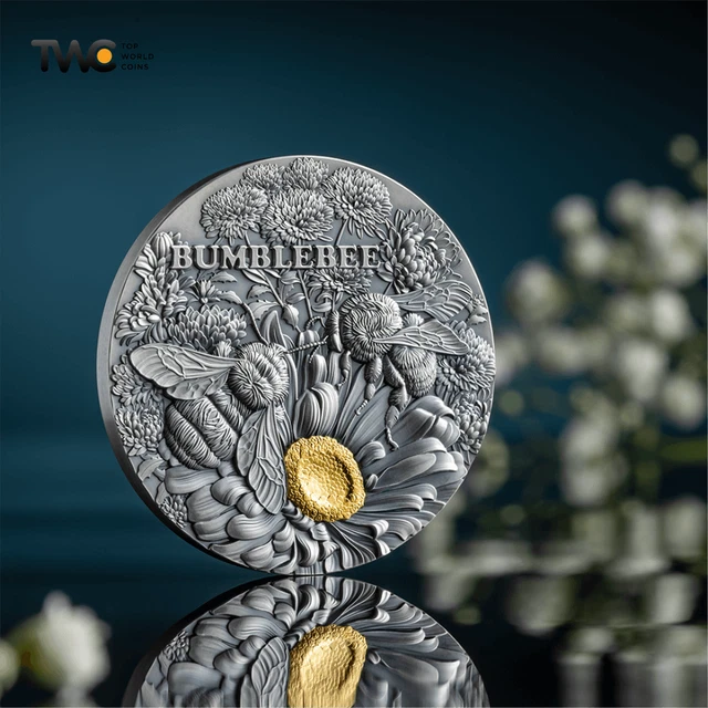 Bumblebee Nature Architects 2 oz Antique finish Silver Coin 10 Cedis Ghana 2023