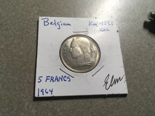 1964 Belgium 5 Francs coin UNC  World Coin     #613s 🇧🇪