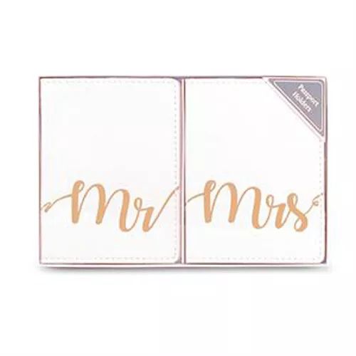 PASSPORT COVERS Mr & Mrs white gold wedding bride groom honeymoon wallet gifts