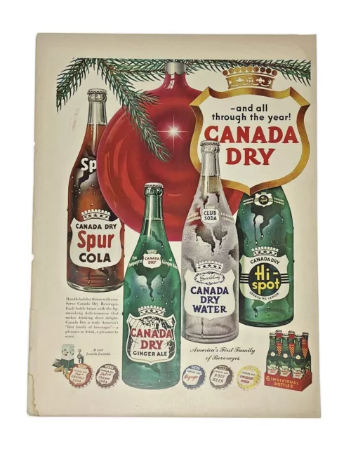 1949 Canada Dry Ginger Ale Spur Cola HiSpot Christmas Bulb RARE Print Ad VTG Big