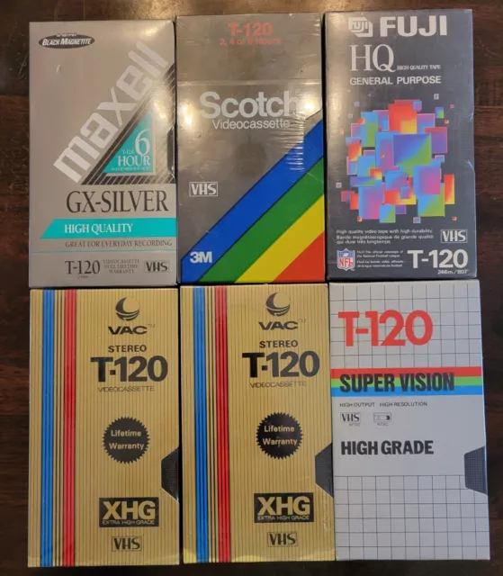 **NEW** Blank Videocassette VHS T-120 Lot of 6 - Maxell Fuji Scotch