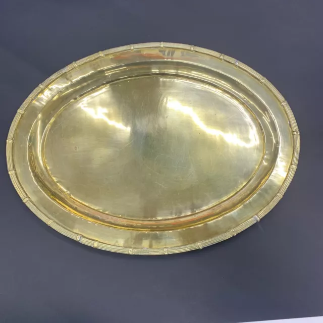 Vintage Brass Oval Tray Mid Century Hollywood Regency Chinoiserie 12.5” x 16.75”