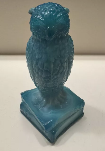 Degenhart Glass Owl Light Blue With White Slag Uranium Vintage Glows Green