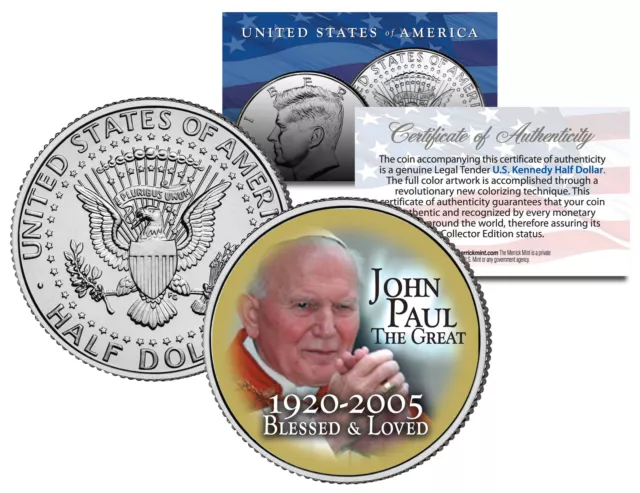 POPE JOHN PAUL II The Great 2005 JFK Half Dollar Colorized Coin BLESSED & LOVED