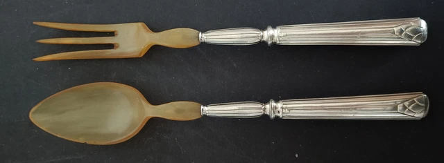 Couverts à salade anciens argent 2ème titre et corne
