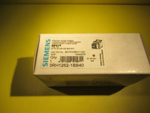 Siemens 3RH1262-1BB40, Hilfsschütz 6S+2Ö, Aufsatzblock, DC24V