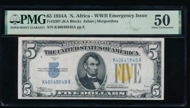 AC $5 1934A North Africa PMG 50 Fr 2307