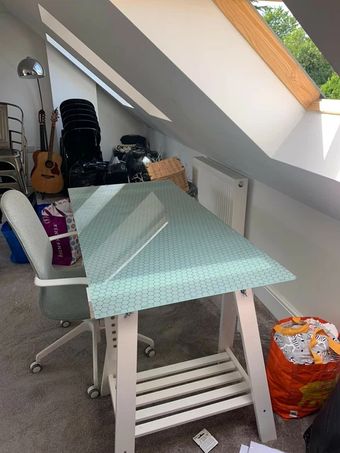 White desk with shop glass top ikea