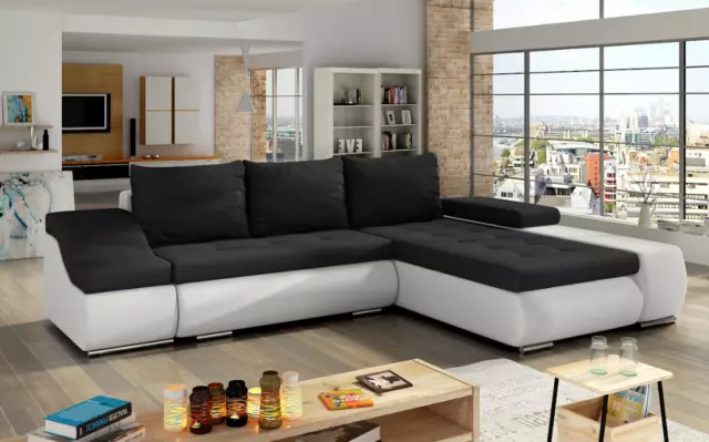 Sofá sofá esquina Onti 296 x 200 cm con función para dormir y caja de cama