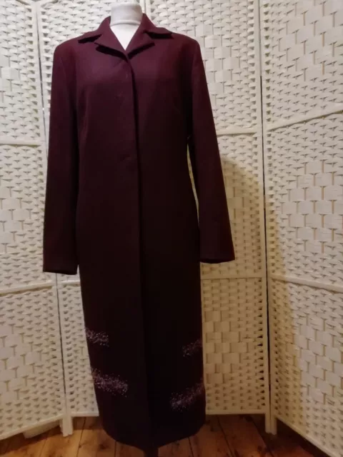 Karen Millen size 14 aubergine wool and cashmere blend embellished maxi coat