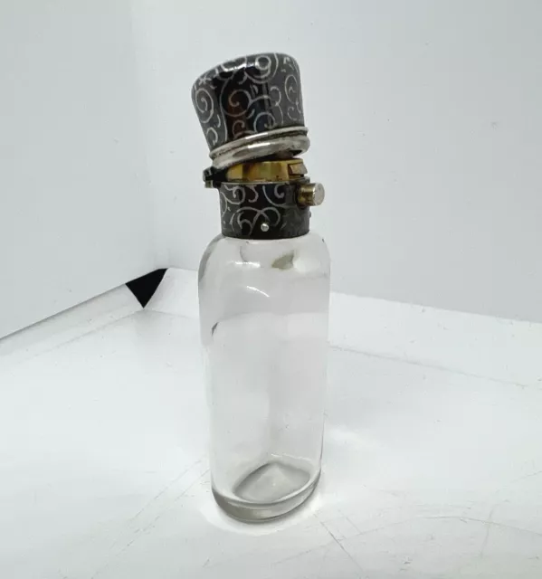 Antique French Sterling Silver Crystal Glass Flask Salt Perfume Bottle 19th C