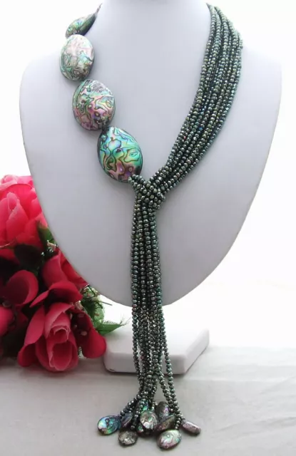 Natural 22" Multi Color Paua Abalone Shell Crystal Necklace